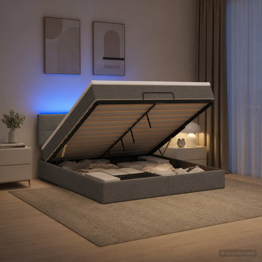 vidaXL Łóżko z pojemnikiem i materacem LED ciemnoszary 160 x 200 cm