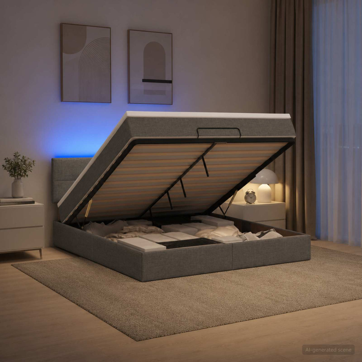 vidaXL Łóżko z pojemnikiem i materacem LED ciemnoszary 160 x 200 cm