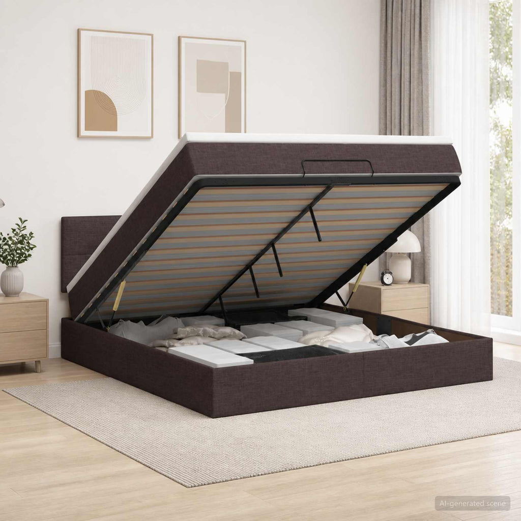 vidaXL Łóżko z pojemnikiem i materacem LED Ciemny brąz 140 x 190 cm