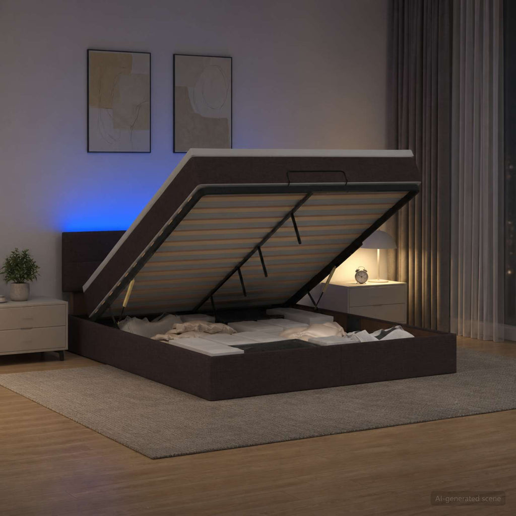 vidaXL Łóżko z pojemnikiem i materacem LED Ciemny brąz 140 x 190 cm