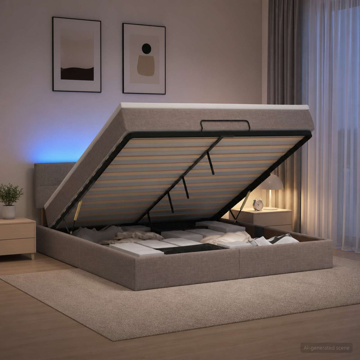 vidaXL Łóżko z pojemnikiem i materacem LED Ciemnoszary 160 x 200 cm