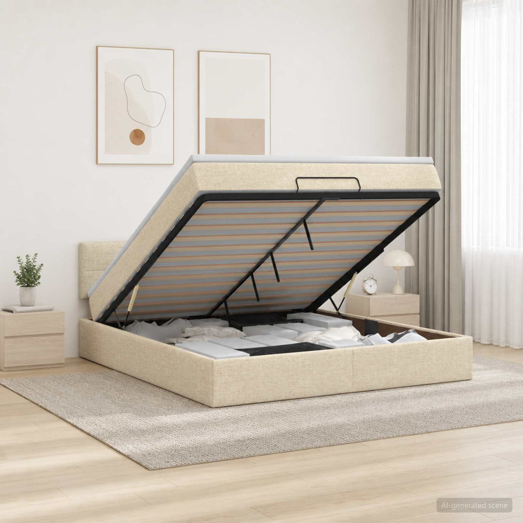 vidaXL Łóżko z pojemnikiem i materacem LED kremowy 160 x 200 cm