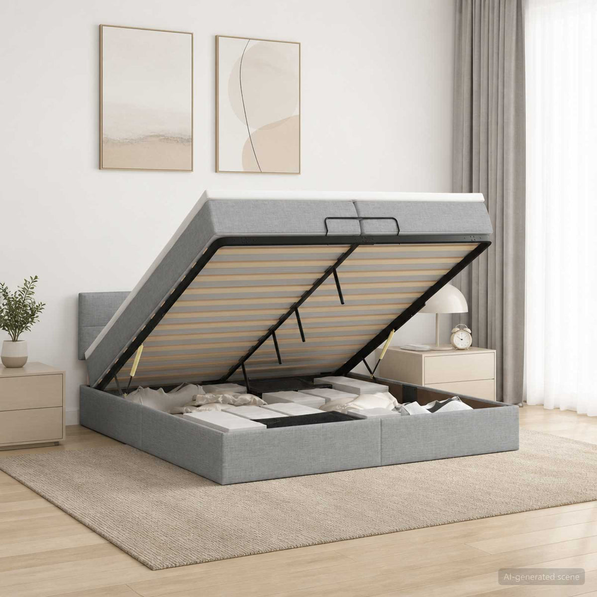 vidaXL Łóżko ottoman z materacem jasnoszary 200 x 200 cm tkanina