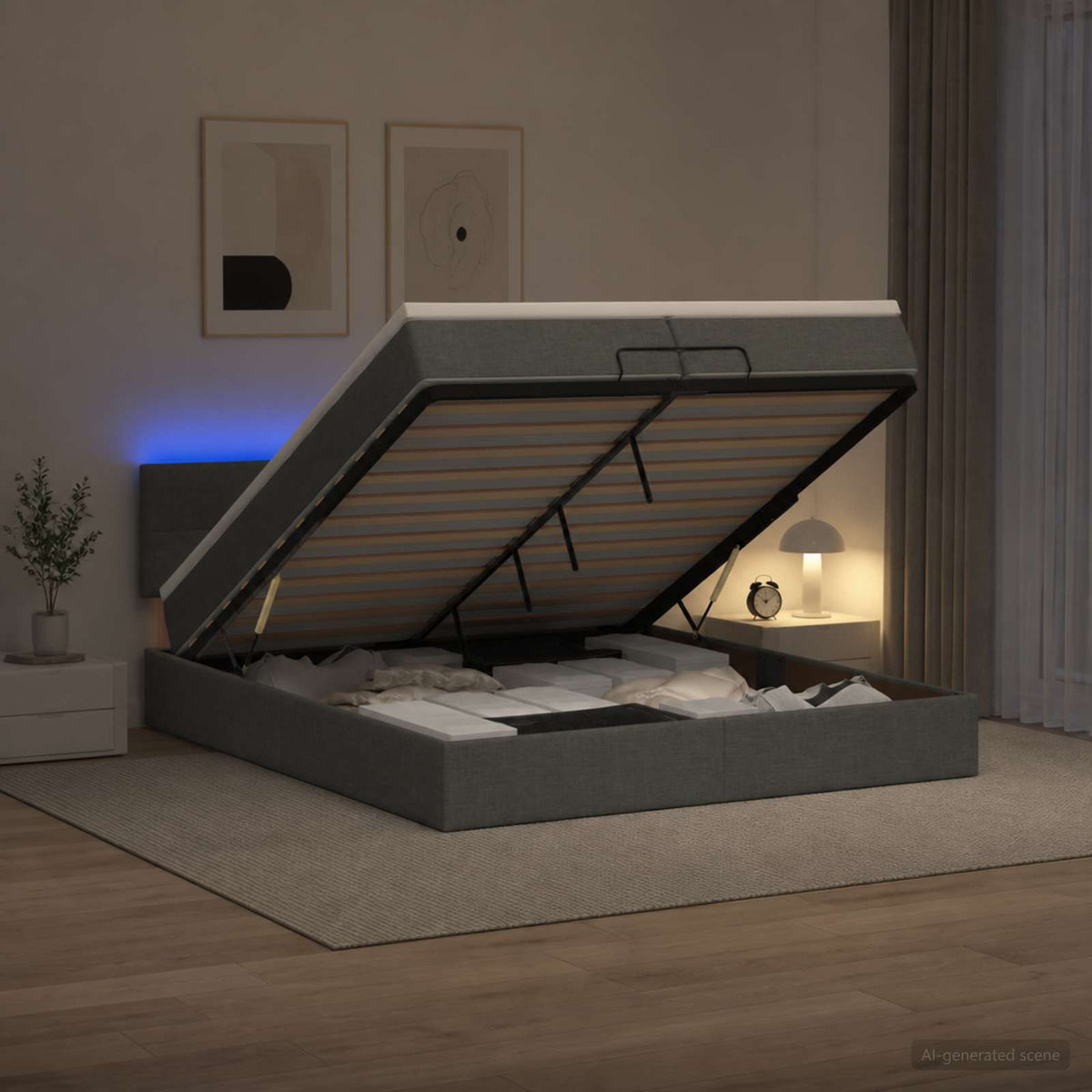 vidaXL Łóżko z pojemnikiem i materacem LED ciemnoszary 200 x 200 cm