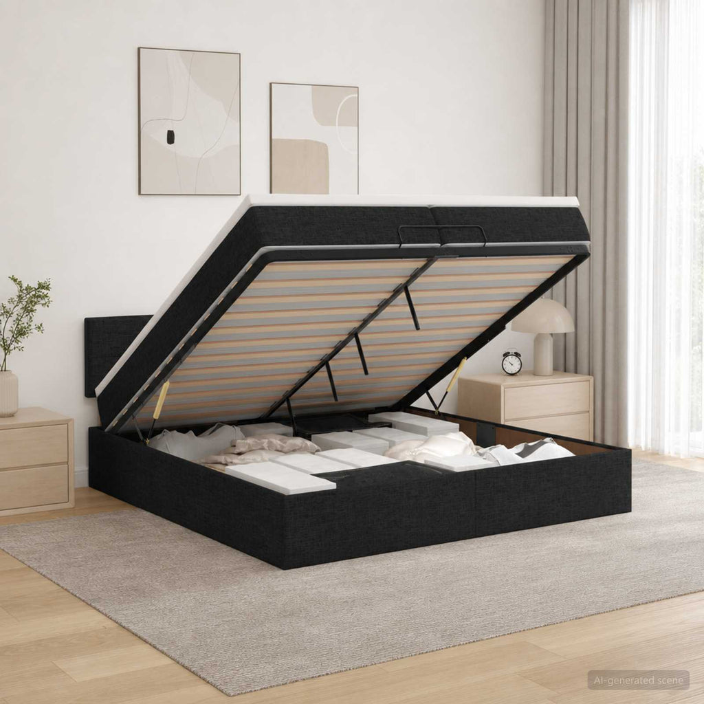 vidaXL Łóżko ottoman z materacem Czarny 200 x 200 cm tkanina