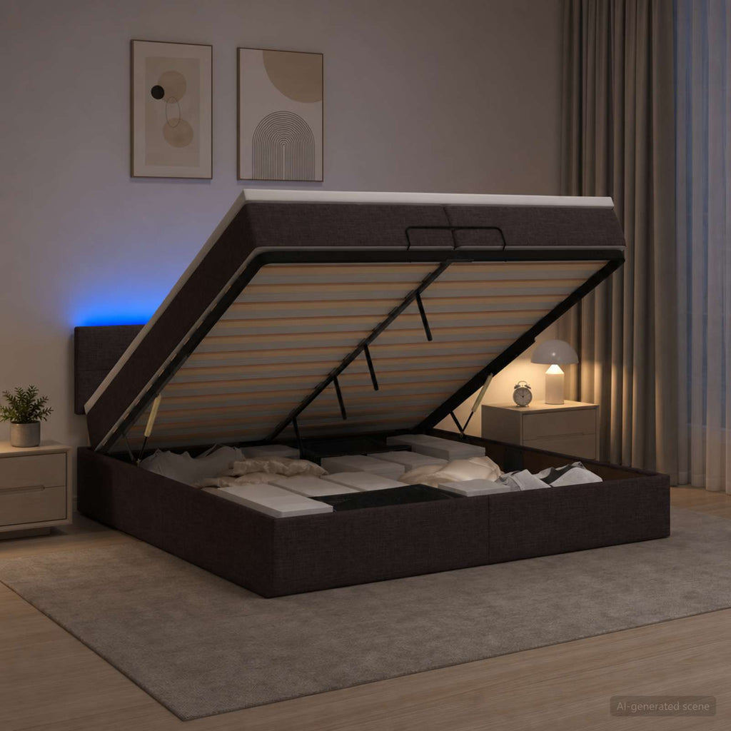 vidaXL Łóżko z pojemnikiem i materacem LED Ciemny brąz 200 x 200 cm