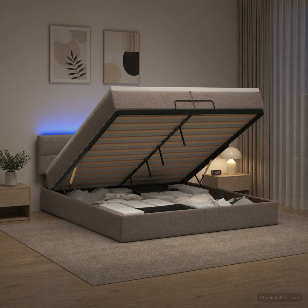 vidaXL Łóżko z pojemnikiem i materacem LED Ciemnoszary 200 x 200 cm