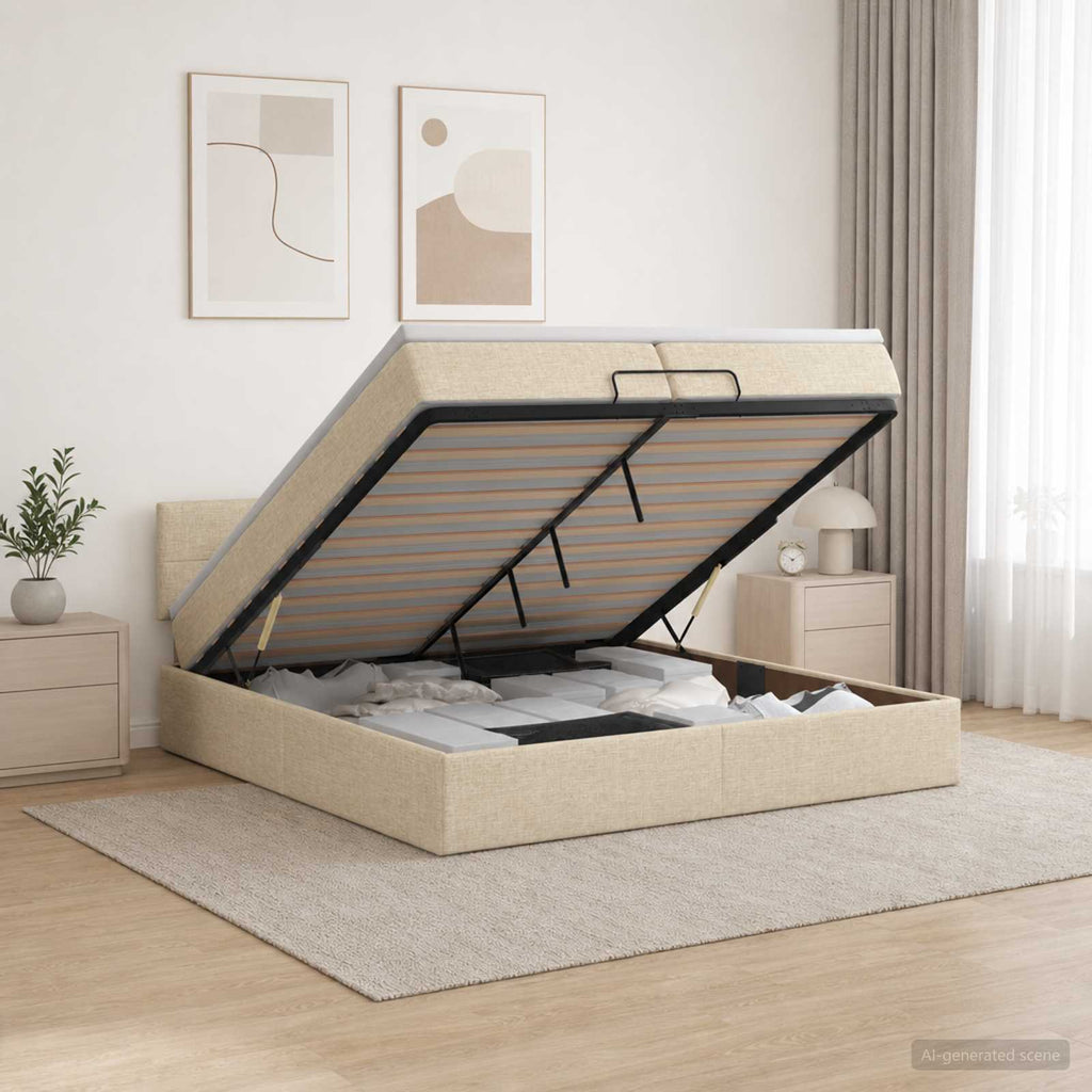 vidaXL Łóżko z pojemnikiem i materacem LED kremowy 200 x 200 cm