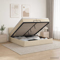 vidaXL Łóżko ottoman z materacem kremowy 200 x 200 cm tkanina
