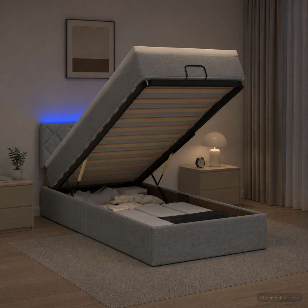 vidaXL Łóżko z pojemnikiem i materacem LED jasnoszary 100 x 200 cm
