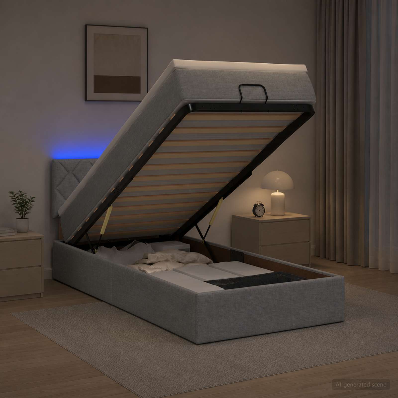 vidaXL Łóżko z pojemnikiem i materacem LED jasnoszary 100 x 200 cm