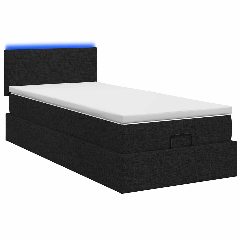vidaXL Łóżko z pojemnikiem i materacem LED Czarny 80 x 200 cm tkanina