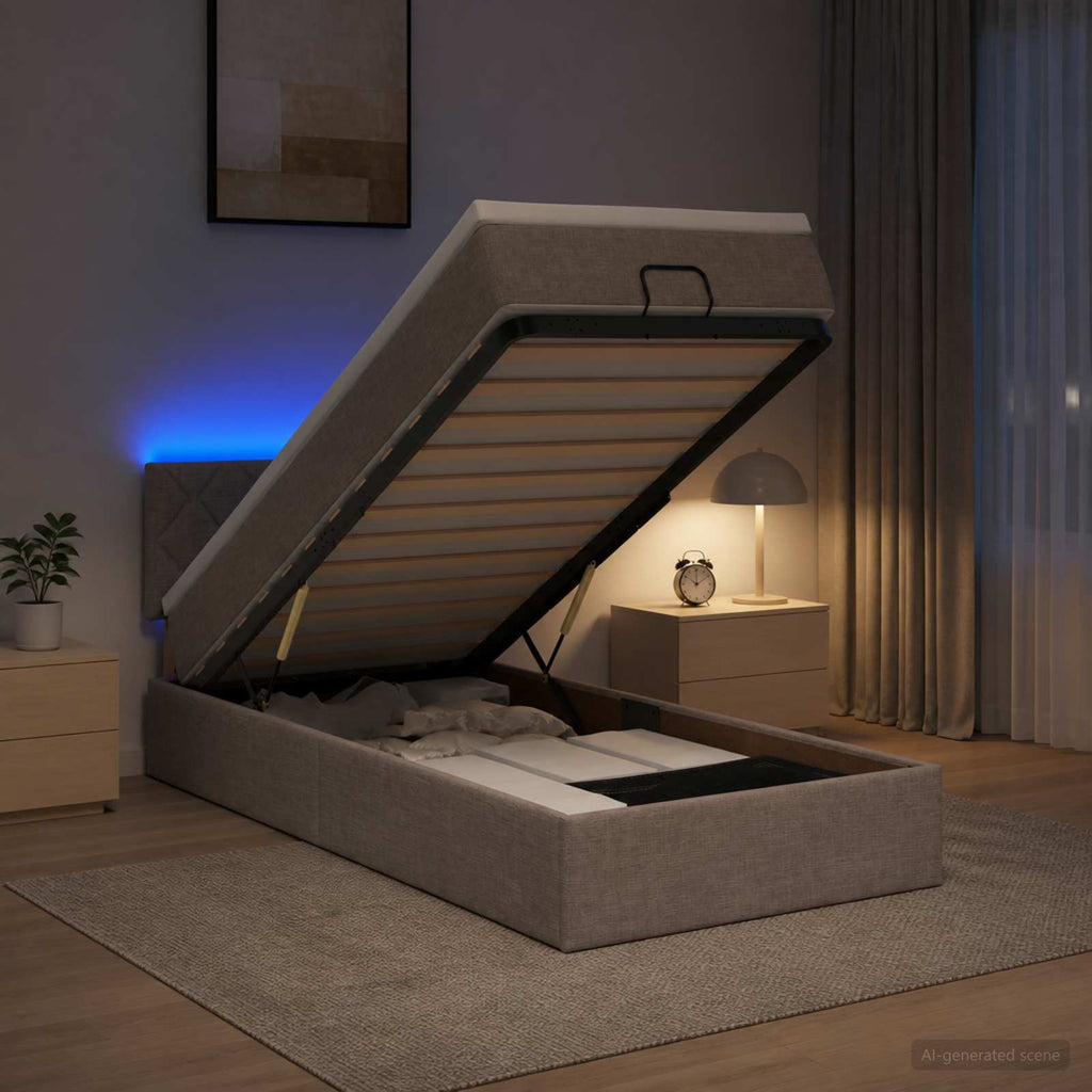 vidaXL Łóżko z pojemnikiem i materacem LED Ciemnoszary 100 x 200 cm