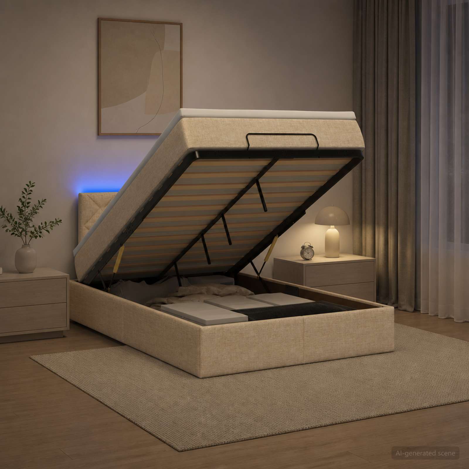 vidaXL Łóżko z pojemnikiem i materacem LED kremowy 120 x 200 cm