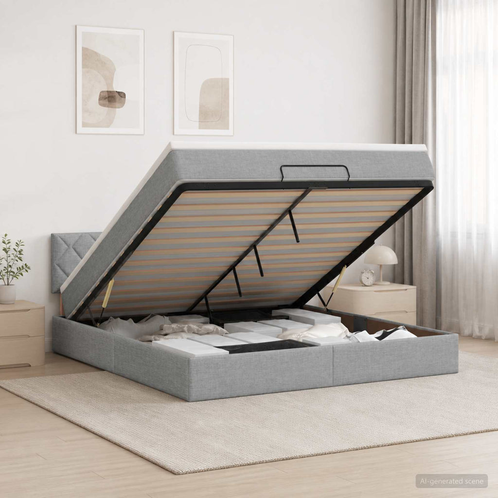 vidaXL Łóżko ottoman z materacem jasnoszary 180 x 200 cm tkanina