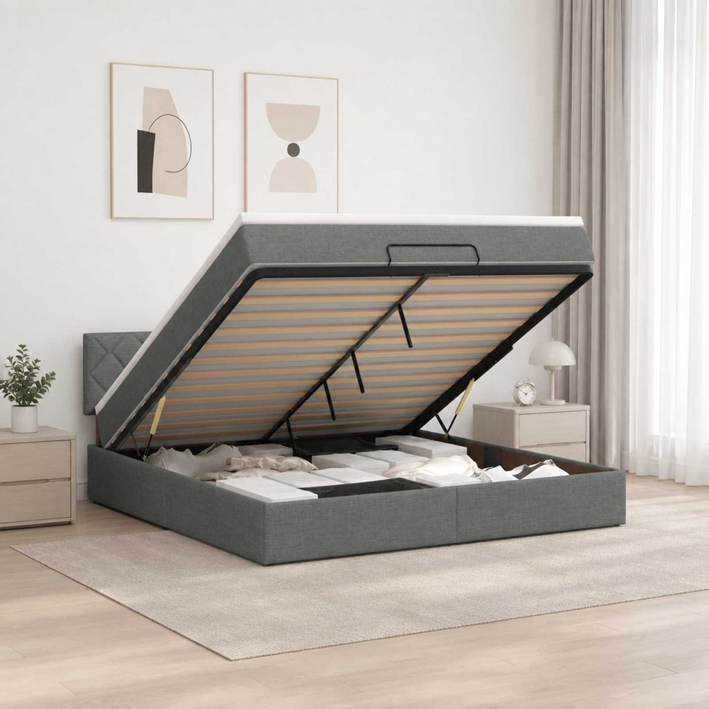 vidaXL Łóżko ottoman z materacem ciemnoszary 140 x 190 cm tkanina
