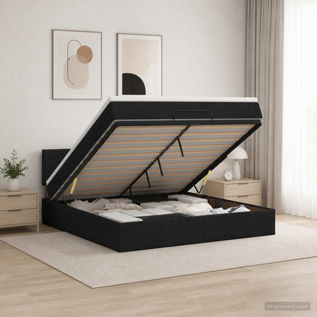 vidaXL Łóżko ottoman z materacem Czarny 140 x 200 cm tkanina