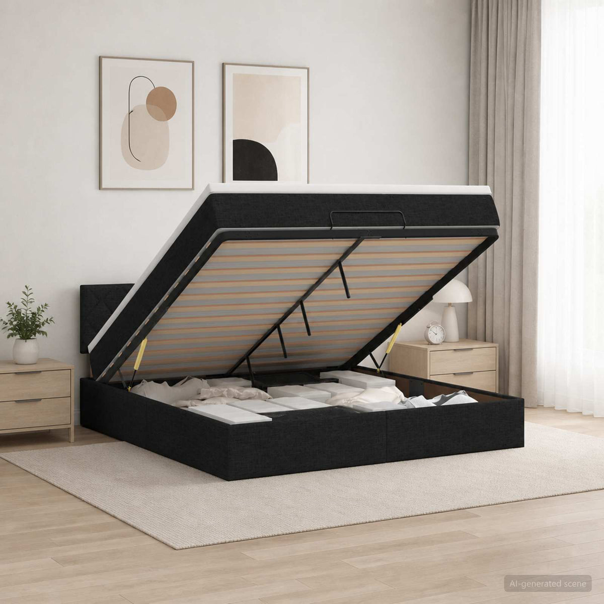 vidaXL Łóżko ottoman z materacem Czarny 140 x 200 cm tkanina
