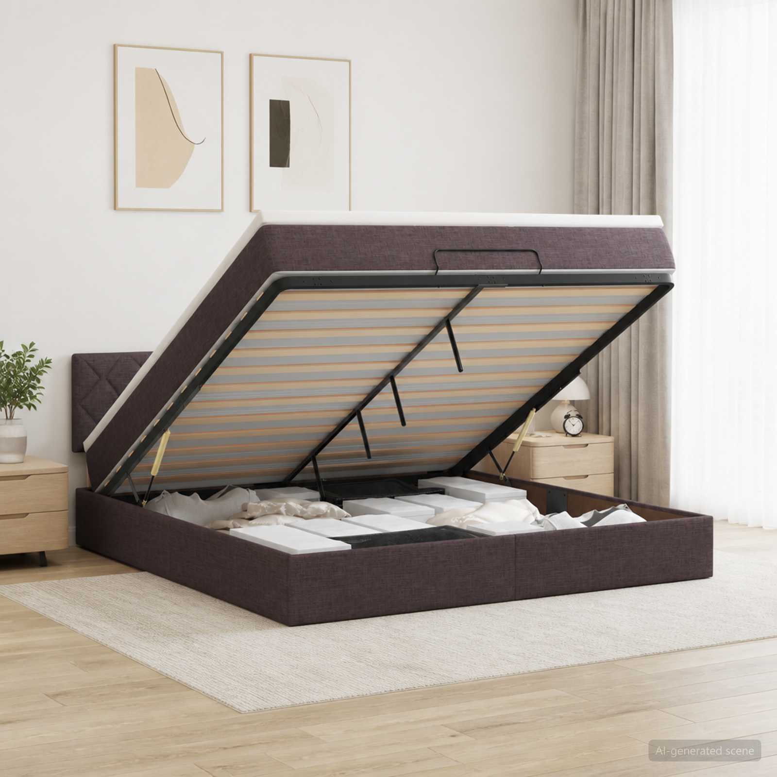 vidaXL Łóżko ottoman z materacem Ciemny brąz 140 x 200 cm tkanina