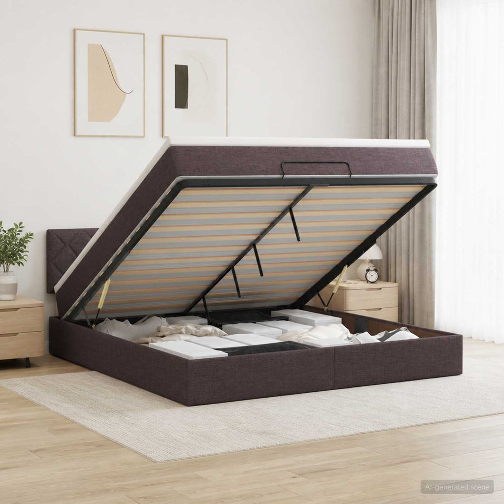vidaXL Łóżko z pojemnikiem i materacem LED Ciemny brąz 140 x 200 cm