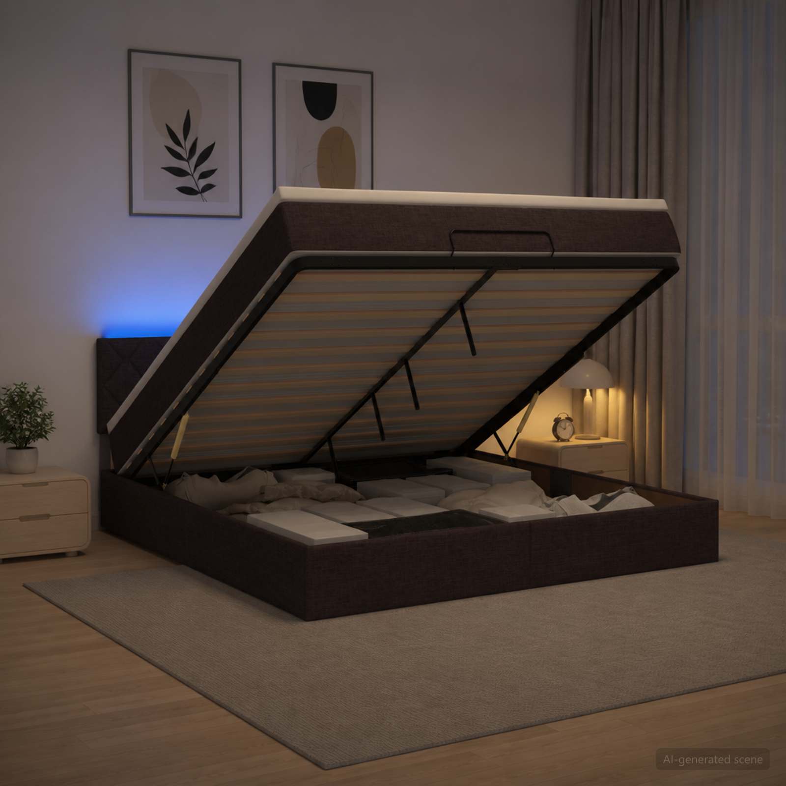 vidaXL Łóżko z pojemnikiem i materacem LED Ciemny brąz 140 x 200 cm