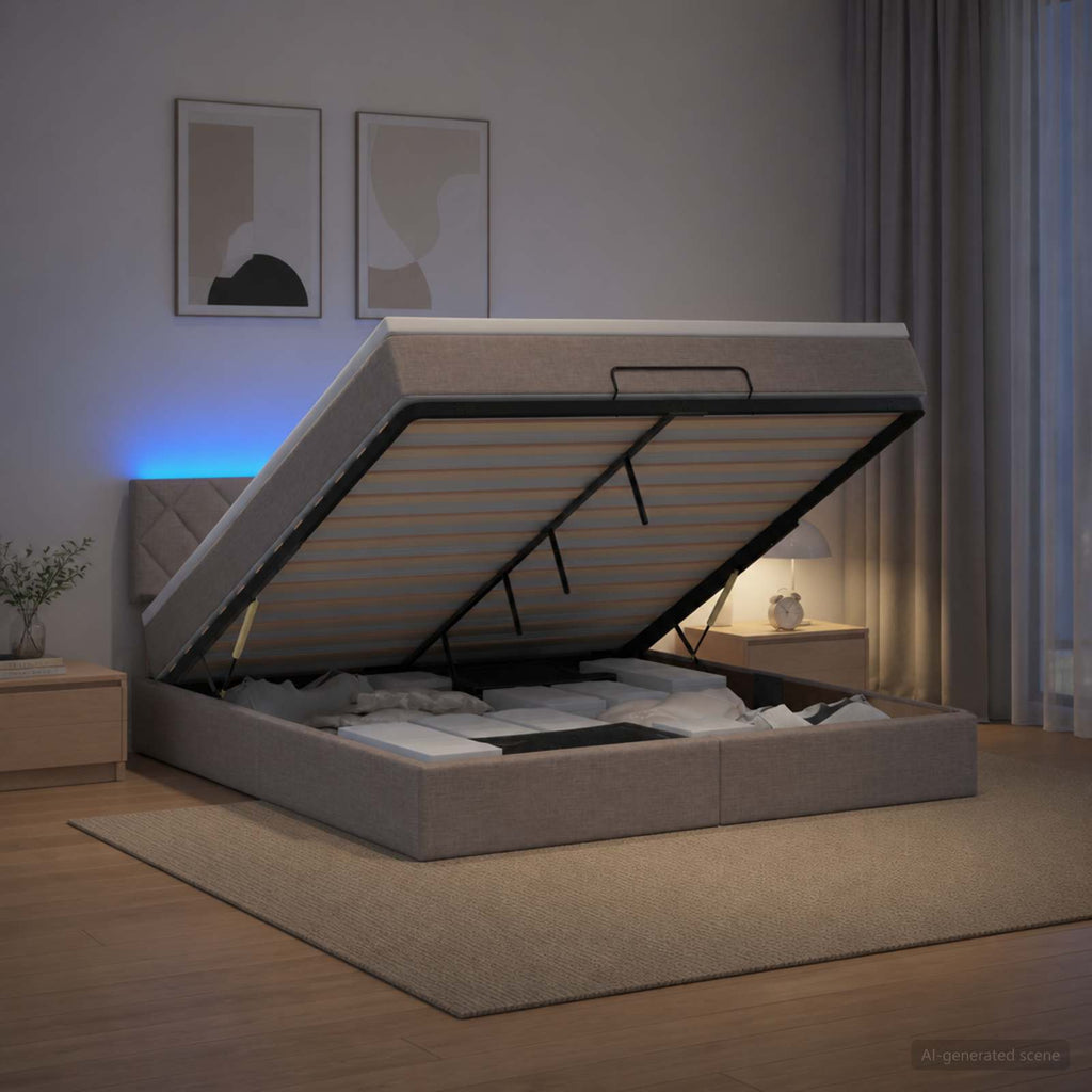 vidaXL Łóżko z pojemnikiem i materacem LED Ciemnoszary 140 x 190 cm