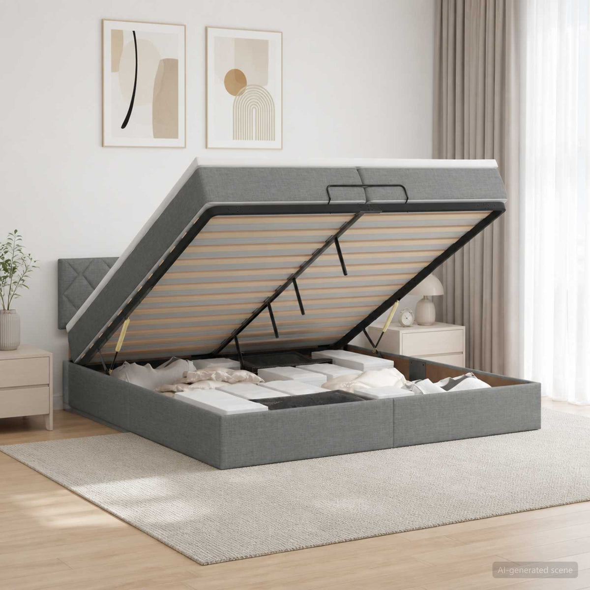 vidaXL Łóżko z pojemnikiem i materacem LED ciemnoszary 200 x 200 cm