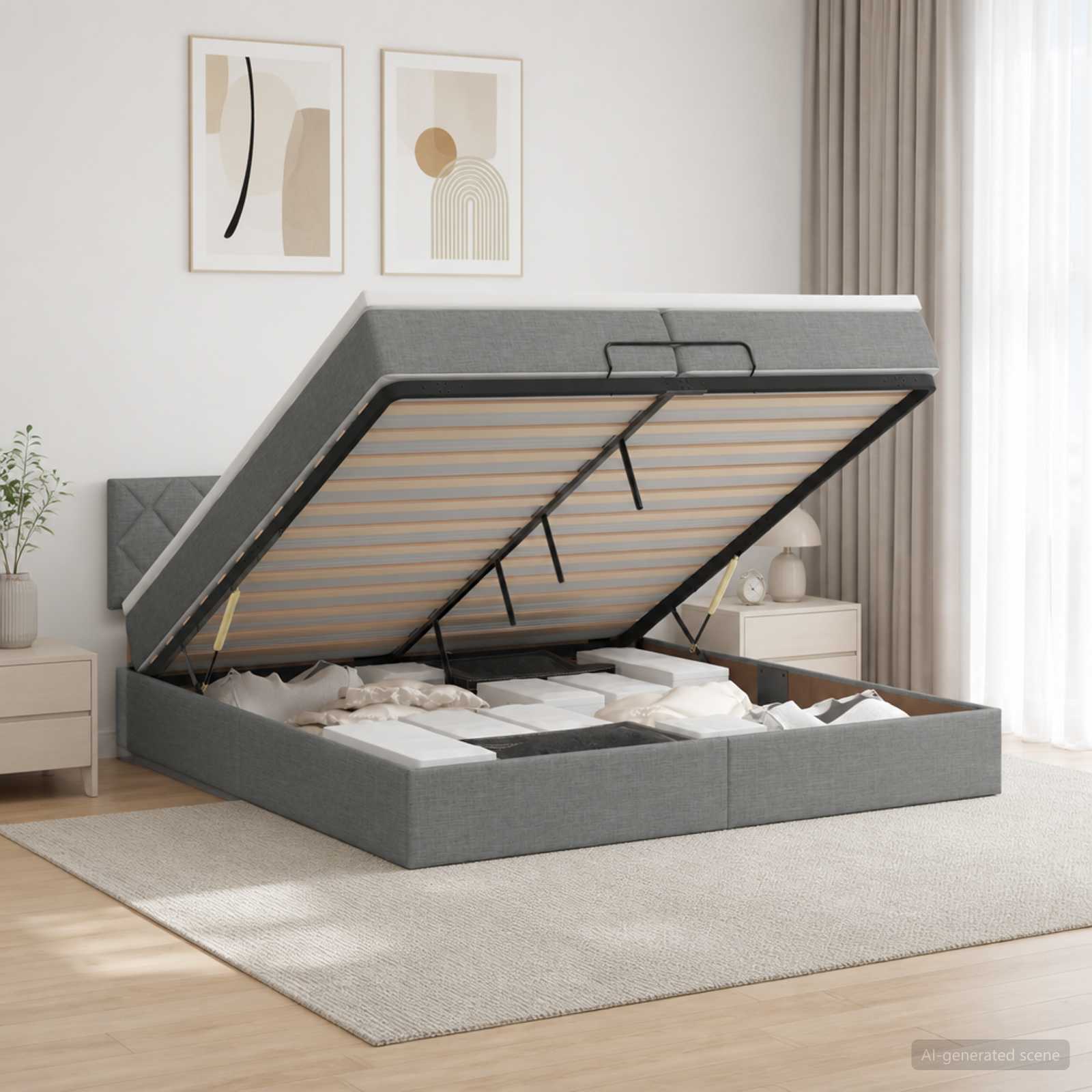 vidaXL Łóżko ottoman z materacem ciemnoszary 200 x 200 cm tkanina
