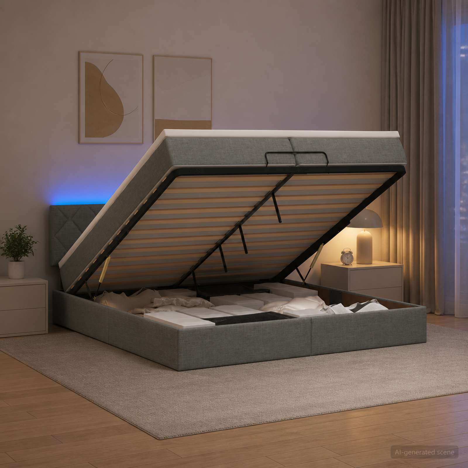 vidaXL Łóżko z pojemnikiem i materacem LED ciemnoszary 200 x 200 cm