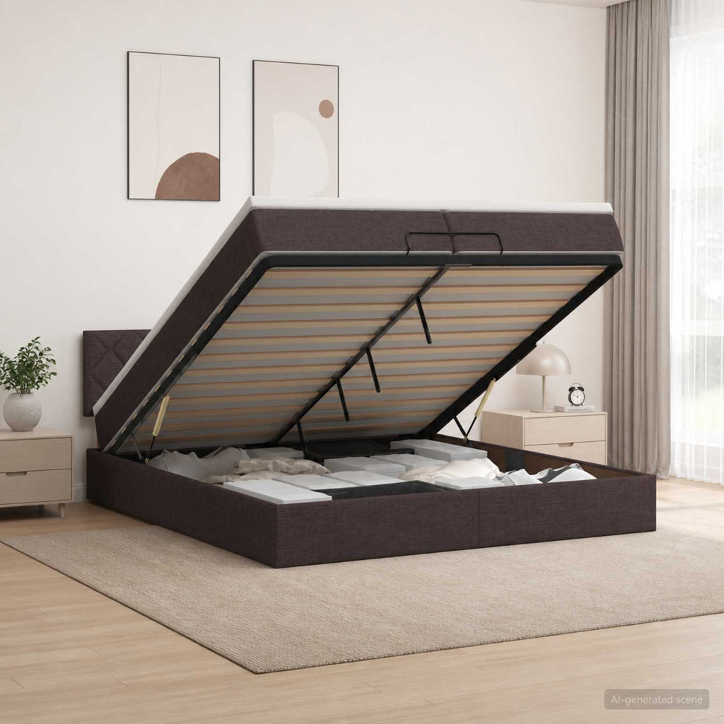 vidaXL Łóżko ottoman z materacem Ciemny brąz 200 x 200 cm tkanina