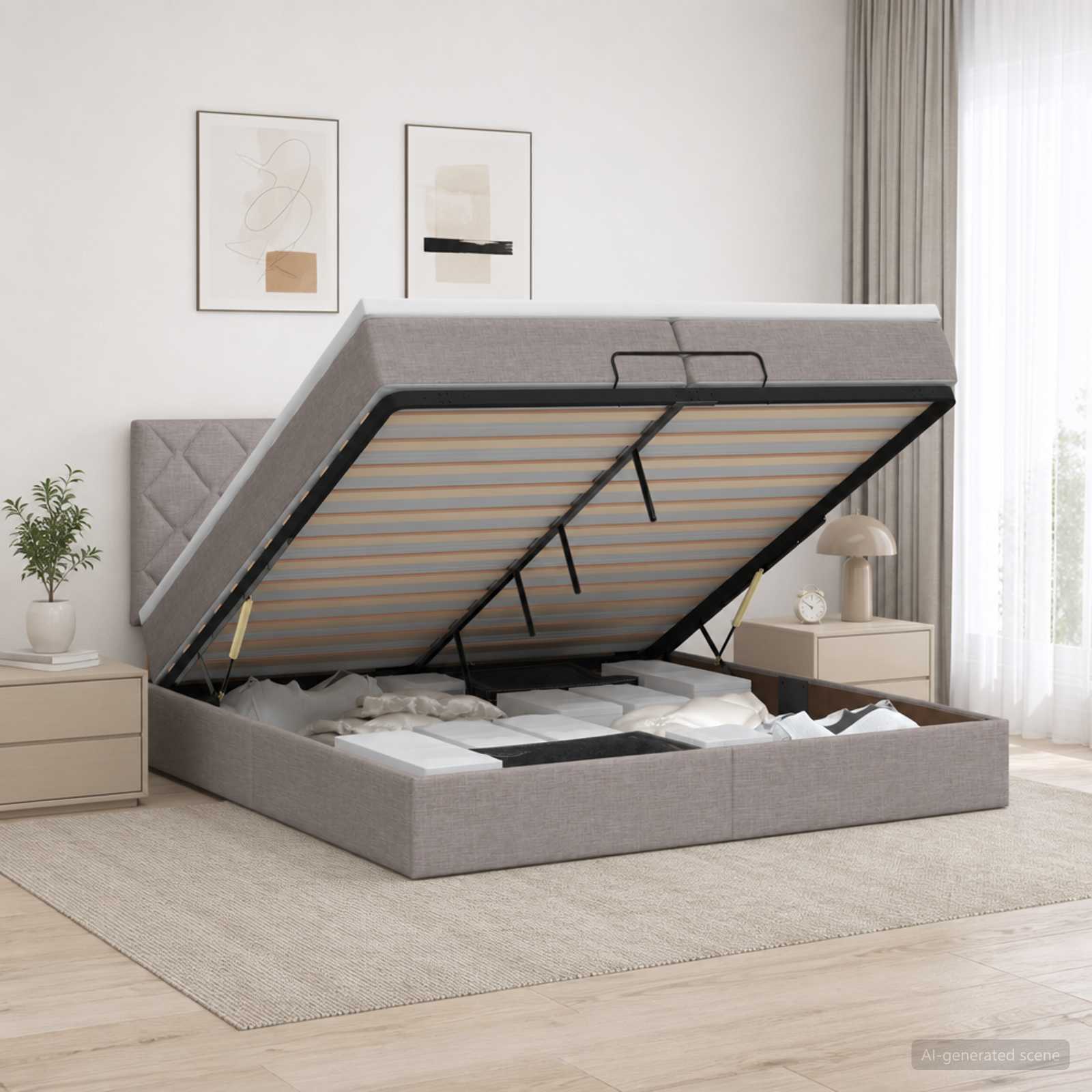 vidaXL Łóżko z pojemnikiem i materacem LED Ciemnoszary 200 x 200 cm