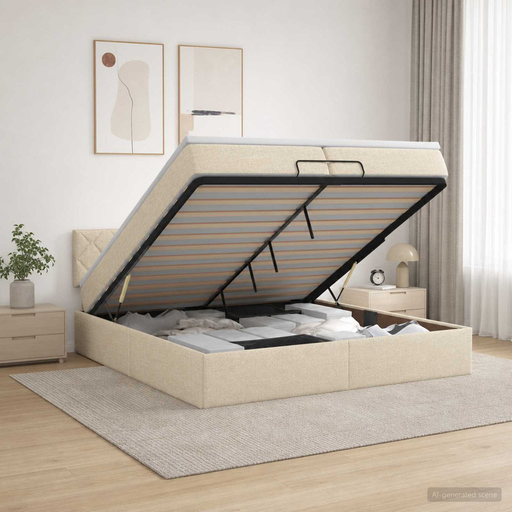 vidaXL Łóżko z pojemnikiem i materacem LED kremowy 200 x 200 cm