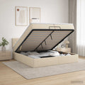 vidaXL Łóżko ottoman z materacem kremowy 200 x 200 cm tkanina