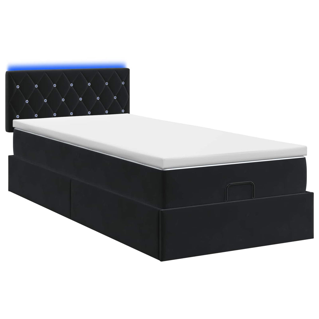 vidaXL Łóżko z pojemnikiem i materacem LED Czarny 90 x 200 cm Welur