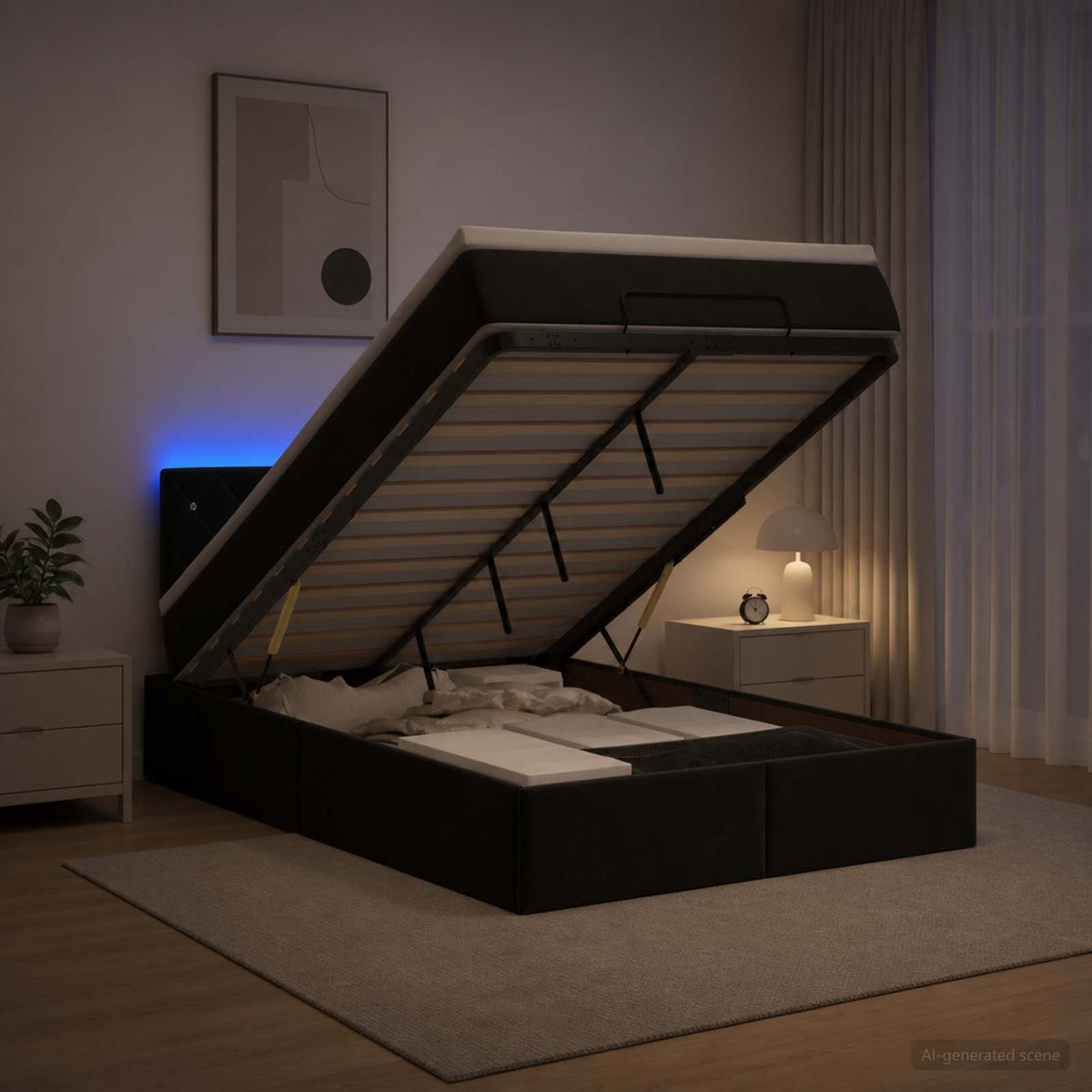 vidaXL Łóżko z pojemnikiem i materacem LED Czarny 120 x 200 cm Welur