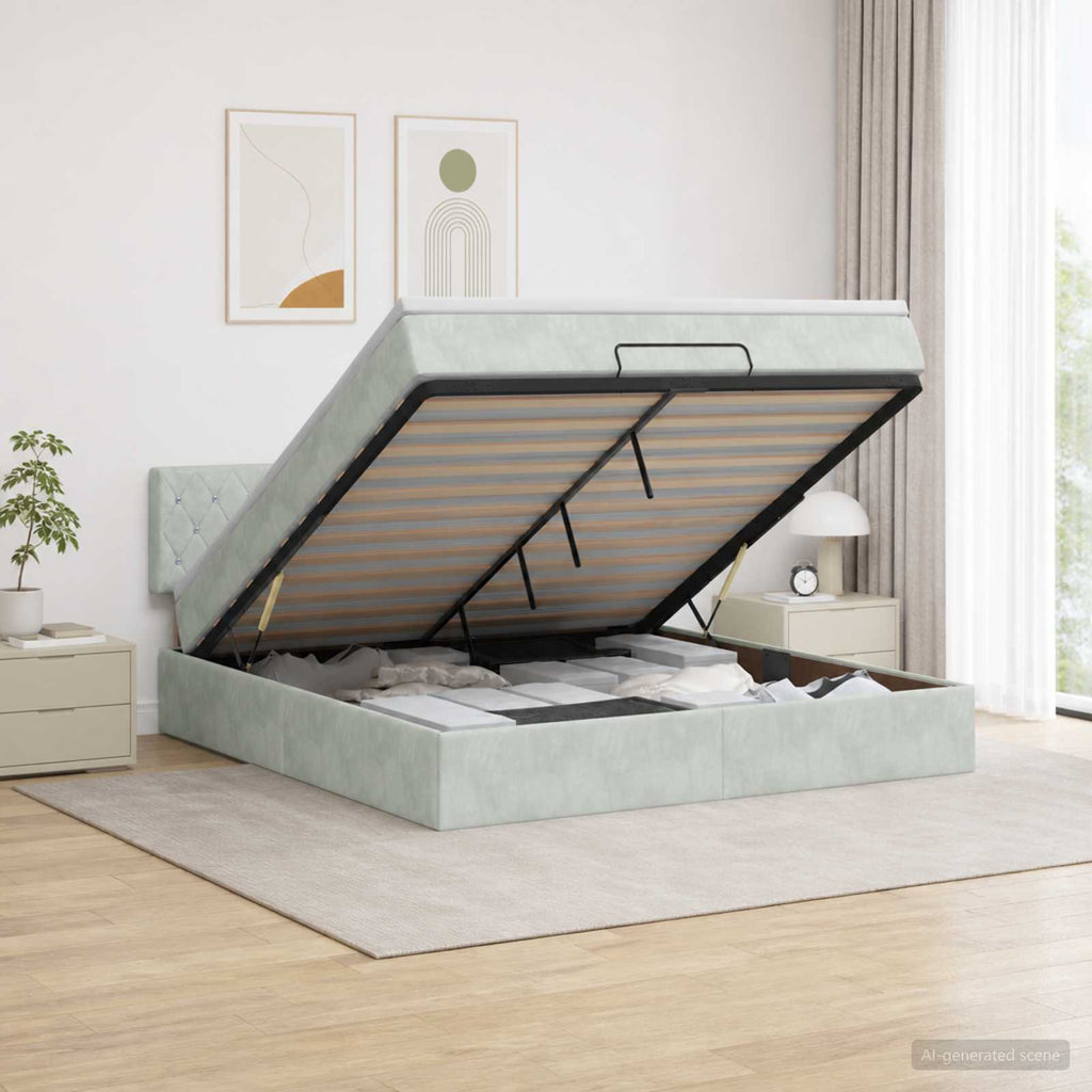 vidaXL Łóżko ottoman z materacem jasnoszary 180 x 200 cm Welur