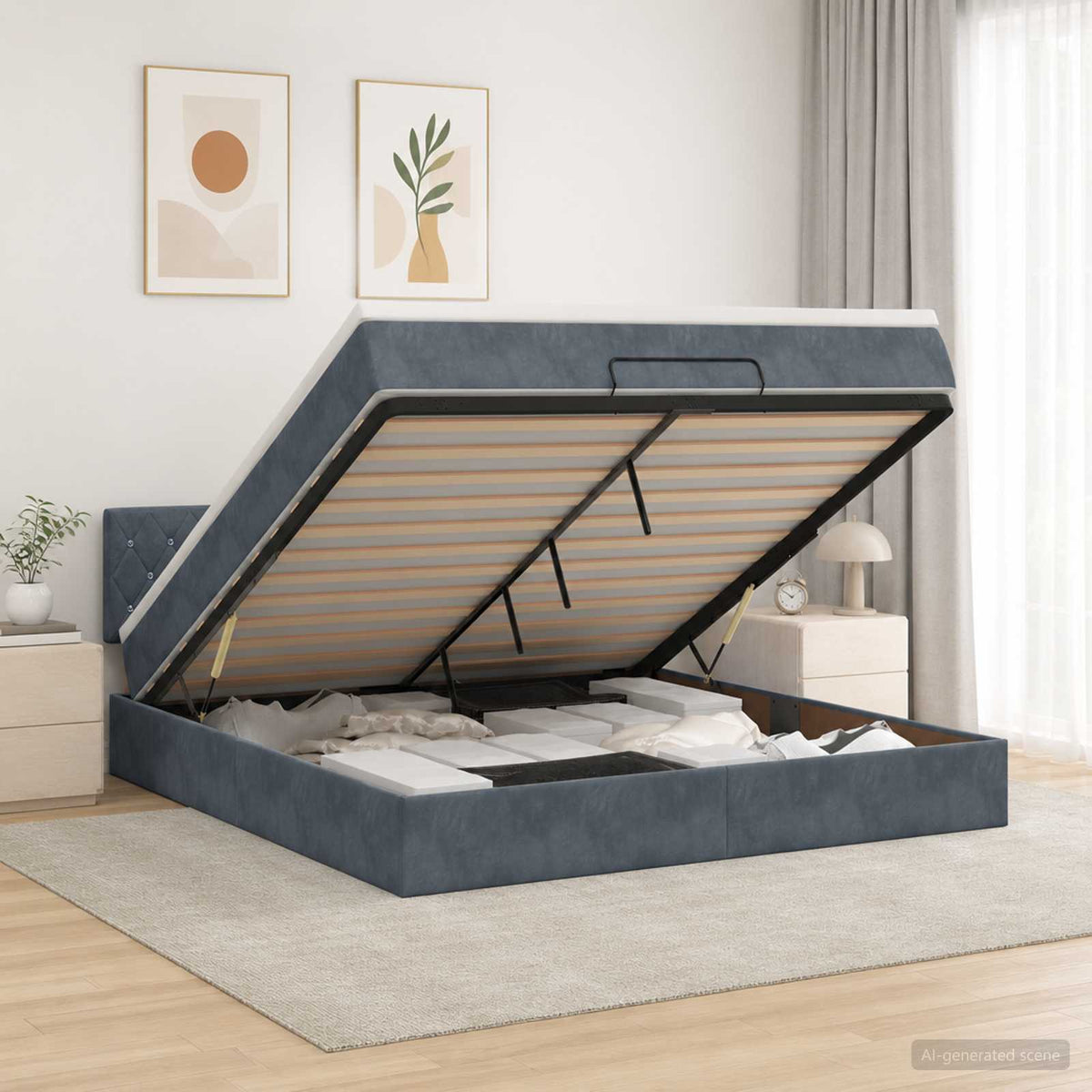 vidaXL Łóżko ottoman z materacem ciemnoszary 140 x 190 cm Welur