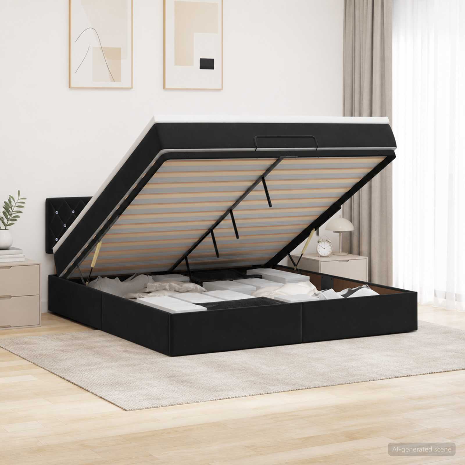 vidaXL Łóżko ottoman z materacem Czarny 140 x 200 cm Welur