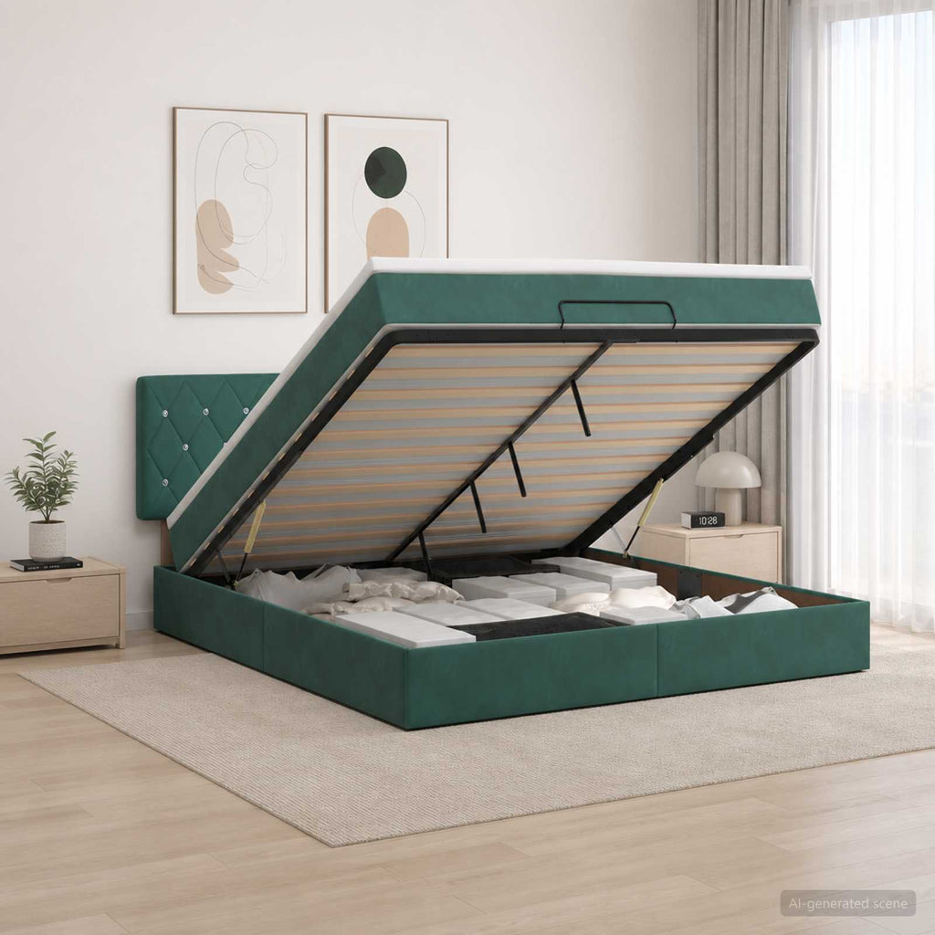 vidaXL Łóżko ottoman z materacem Ciemnozielony 180 x 200 cm Welur