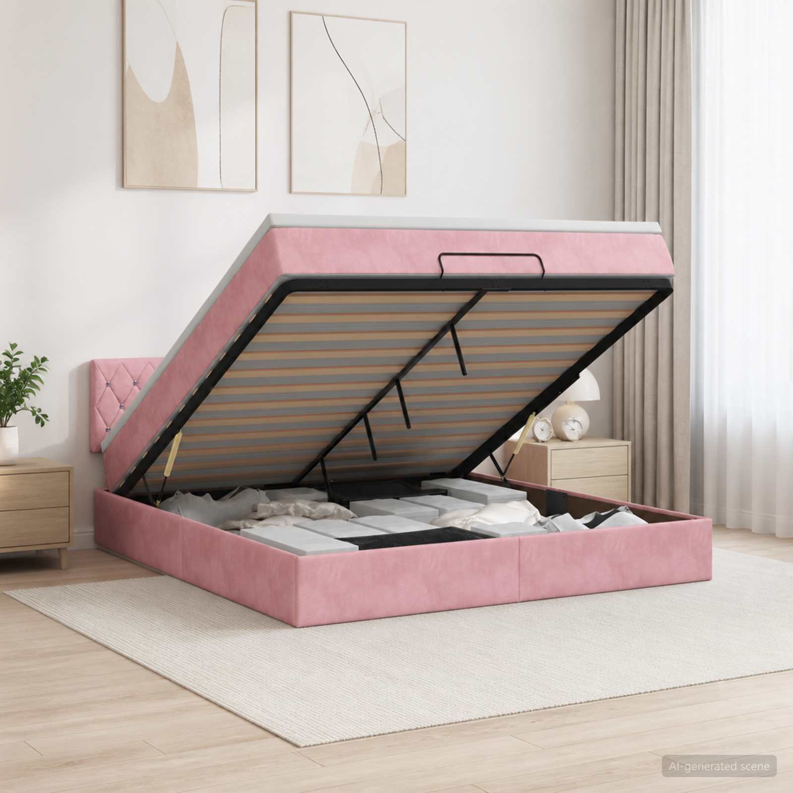 vidaXL Łóżko z pojemnikiem i materacem LED różowy 180 x 200 cm Welur