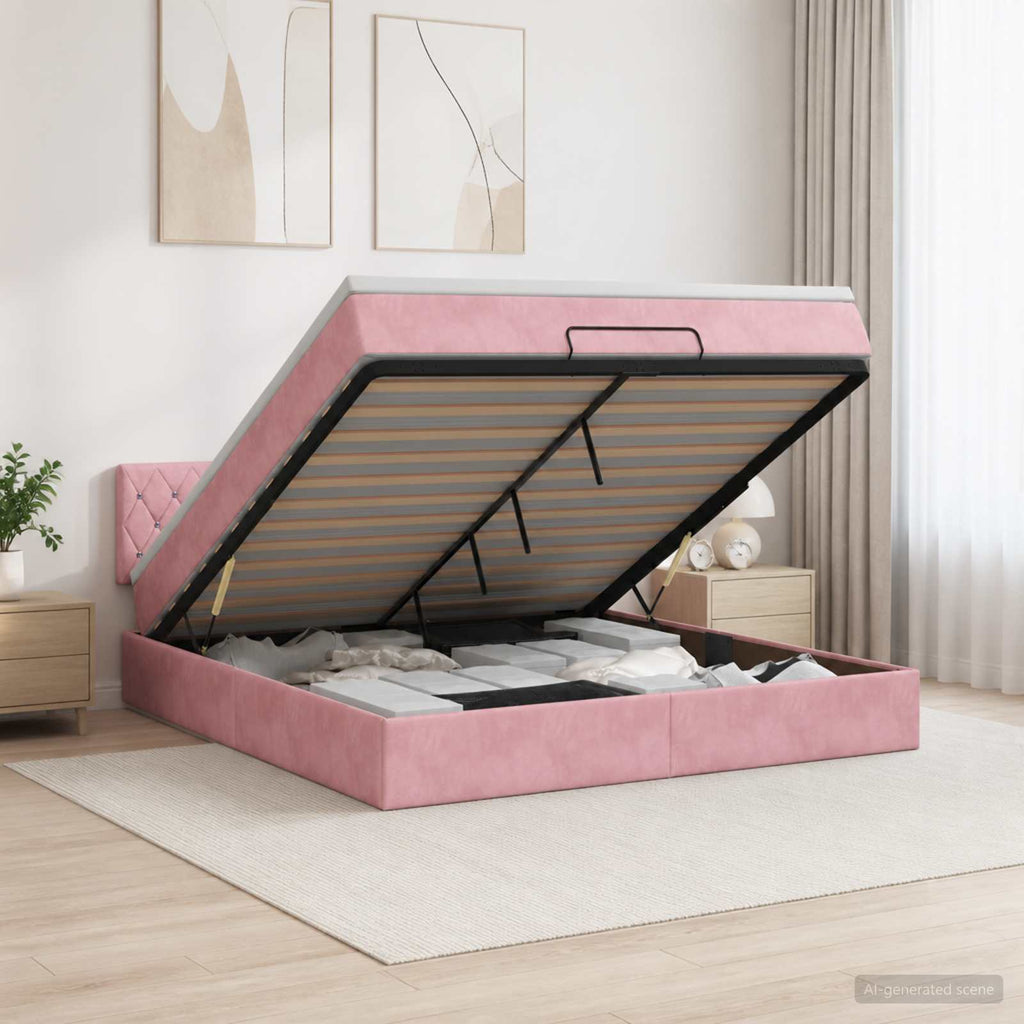 vidaXL Łóżko ottoman z materacem różowy 180 x 200 cm Welur