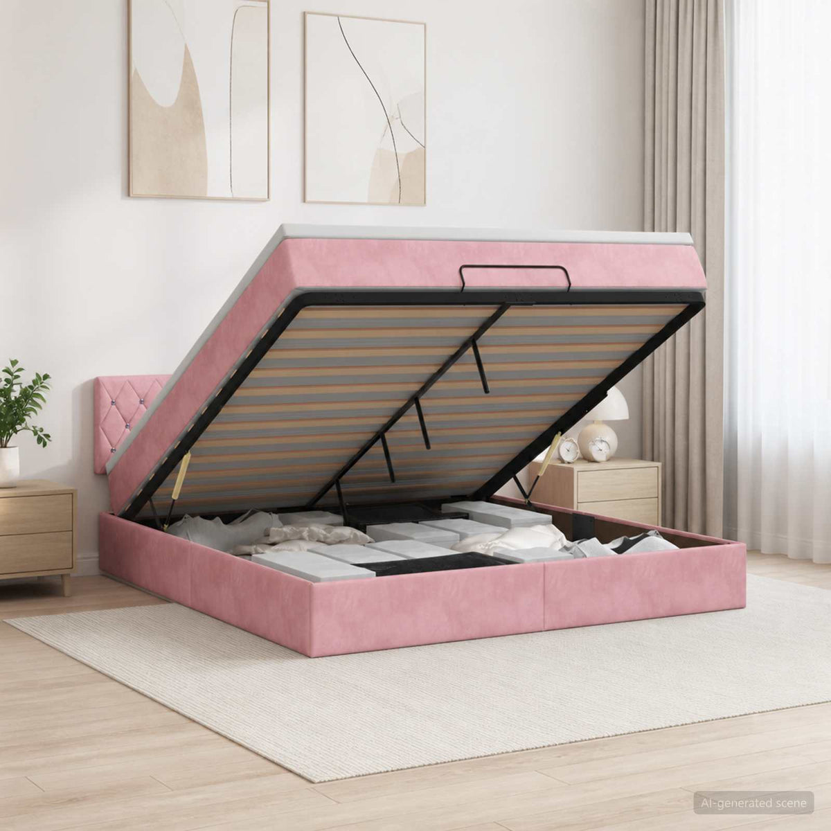 vidaXL Łóżko z pojemnikiem i materacem LED różowy 140 x 190 cm Welur