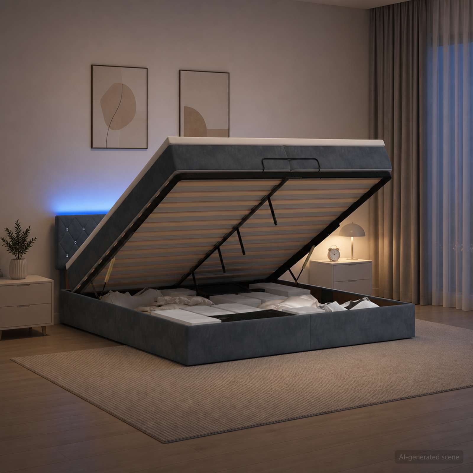vidaXL Łóżko z pojemnikiem i materacem LED ciemnoszary 200 x 200 cm