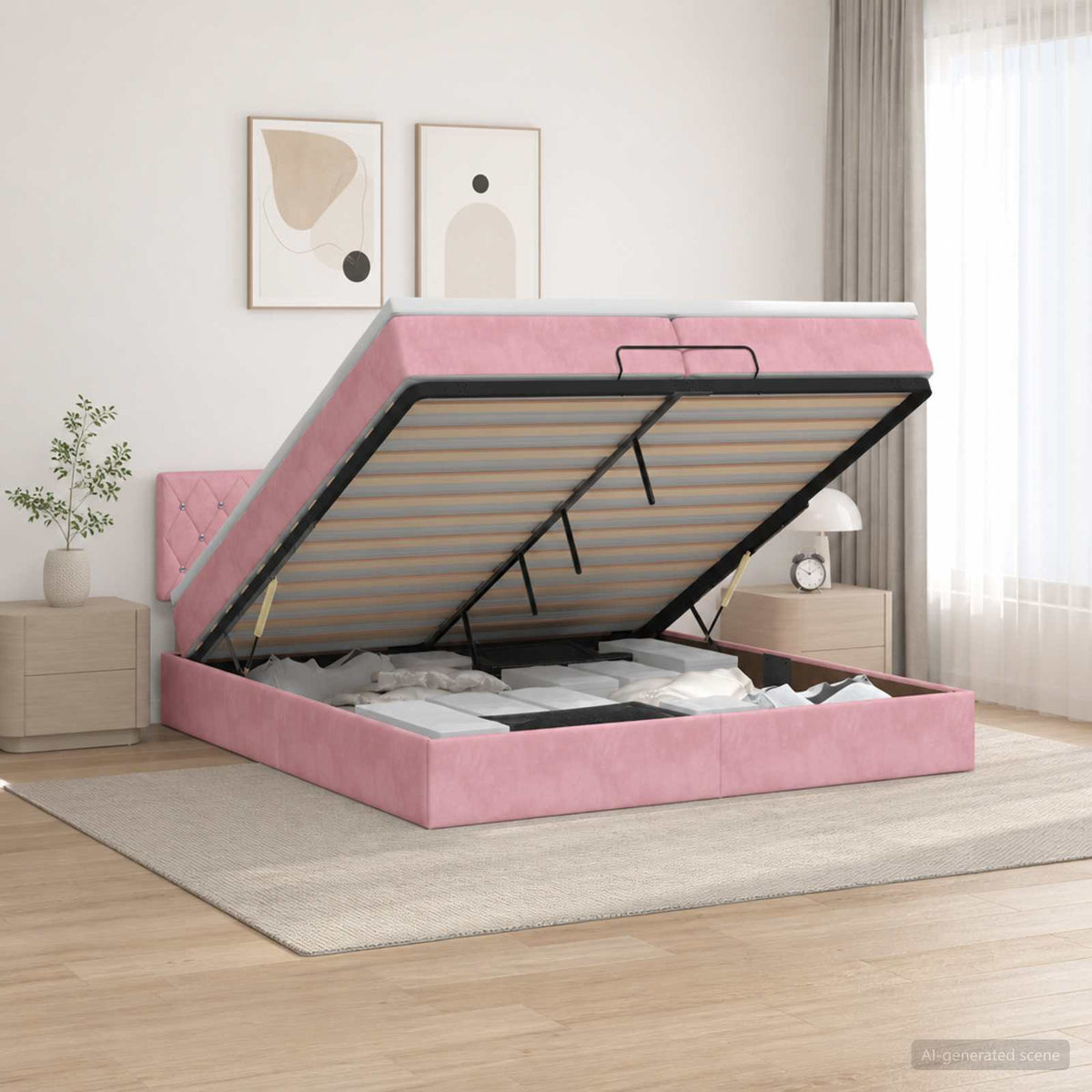 vidaXL Łóżko ottoman z materacem różowy 200 x 200 cm Welur
