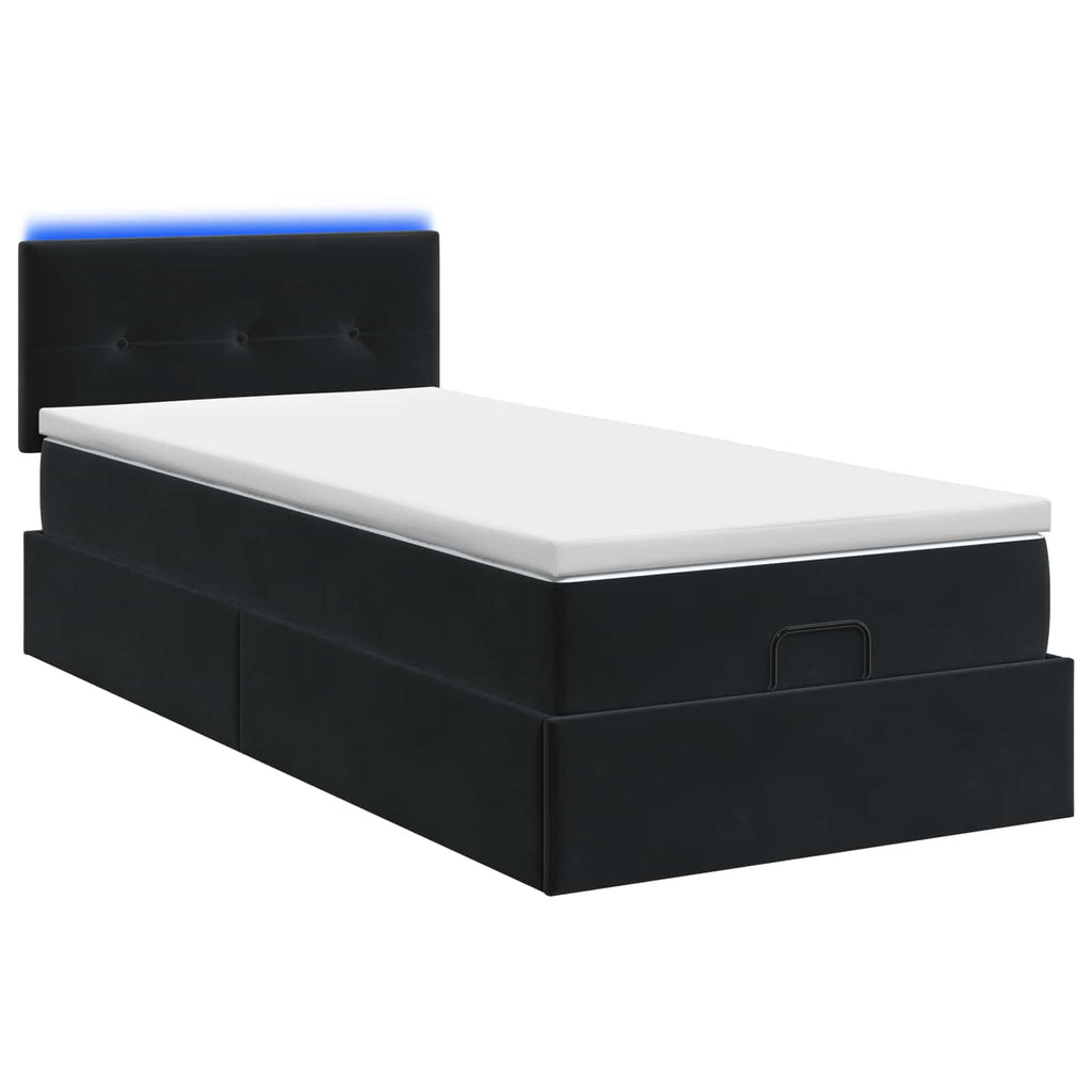 vidaXL Łóżko z pojemnikiem i materacem LED Czarny 90 x 190 cm Welur