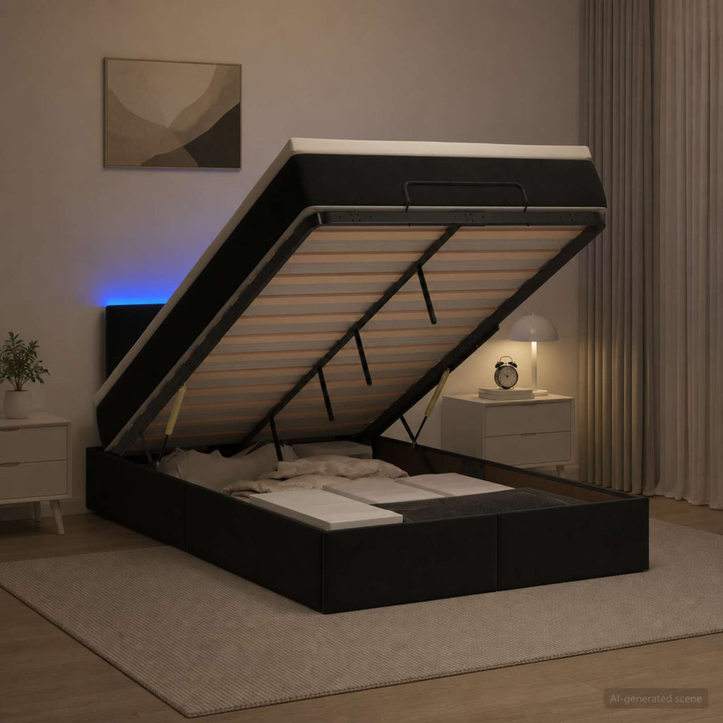 vidaXL Łóżko z pojemnikiem i materacem LED Czarny 120 x 200 cm Welur