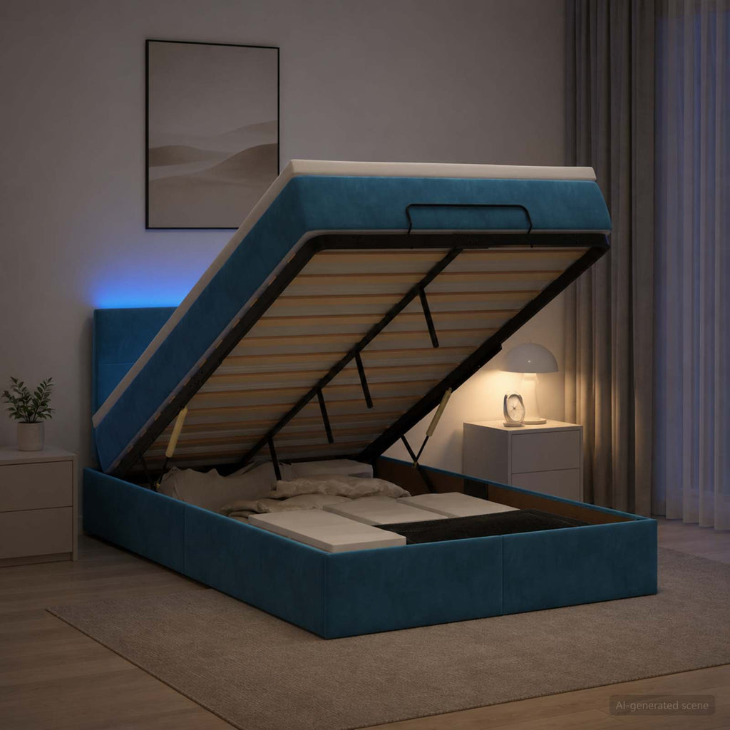 vidaXL Łóżko z pojemnikiem i materacem LED granatowy 120 x 190 cm