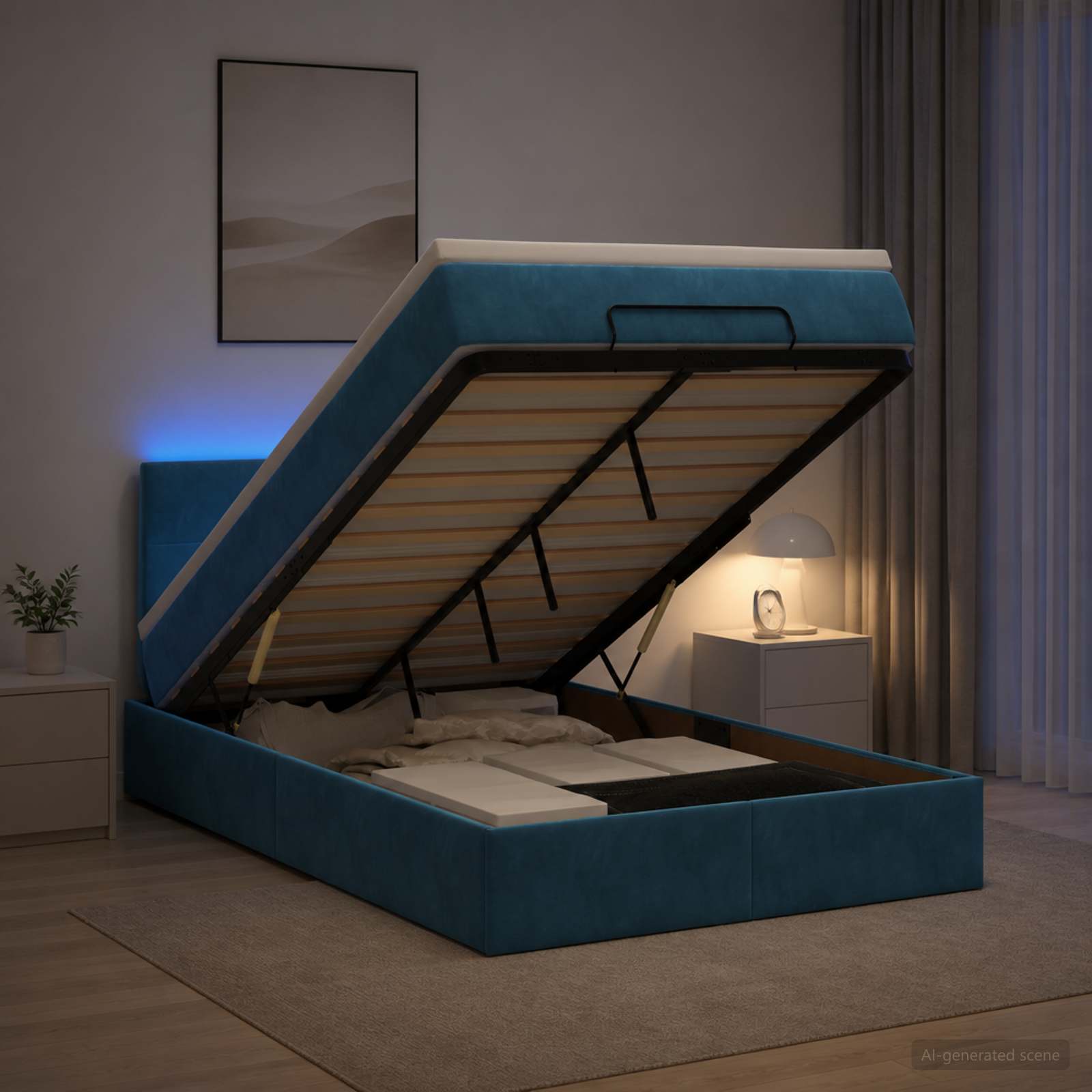 vidaXL Łóżko z pojemnikiem i materacem LED granatowy 120 x 190 cm