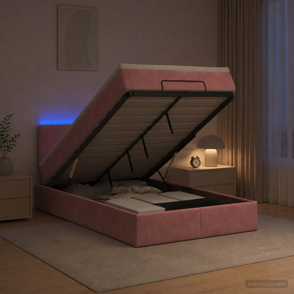 vidaXL Łóżko z pojemnikiem i materacem LED różowy 120 x 200 cm Welur