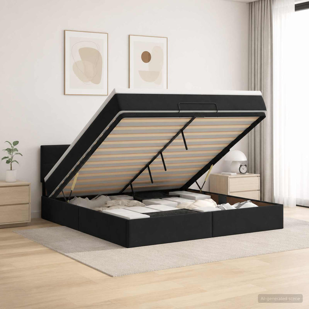 vidaXL Łóżko z pojemnikiem i materacem LED Czarny 160 x 200 cm Welur